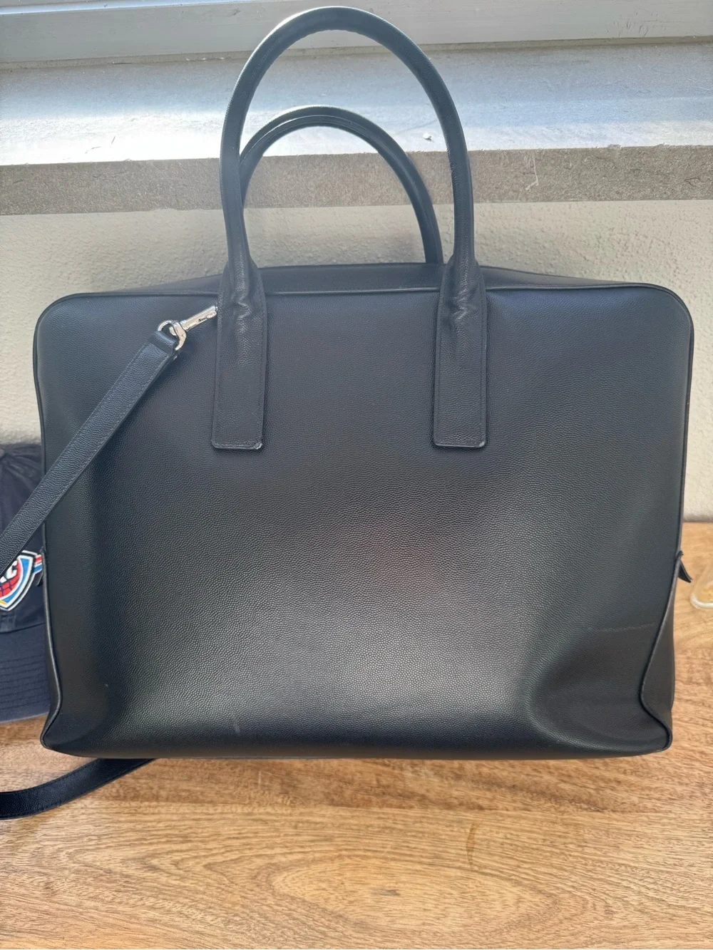 Saint Laurent Black Pebbled Leather Laptop Brief Bag